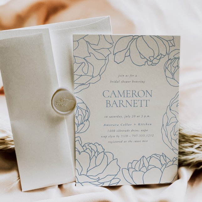 Invitation Peony Garden Blue Floral Fête des mariées (Créateur téléchargé)