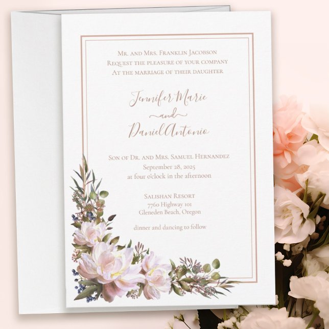 Invitation Peony Garden Rustique Pêche Mariage blanc (Peony Garden Adobe White Wedding Invitation)