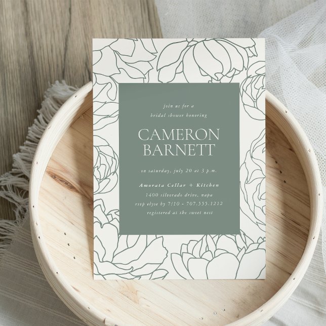 Invitation Peony Garden Sage Green Fête des mariées Florale (Créateur téléchargé)