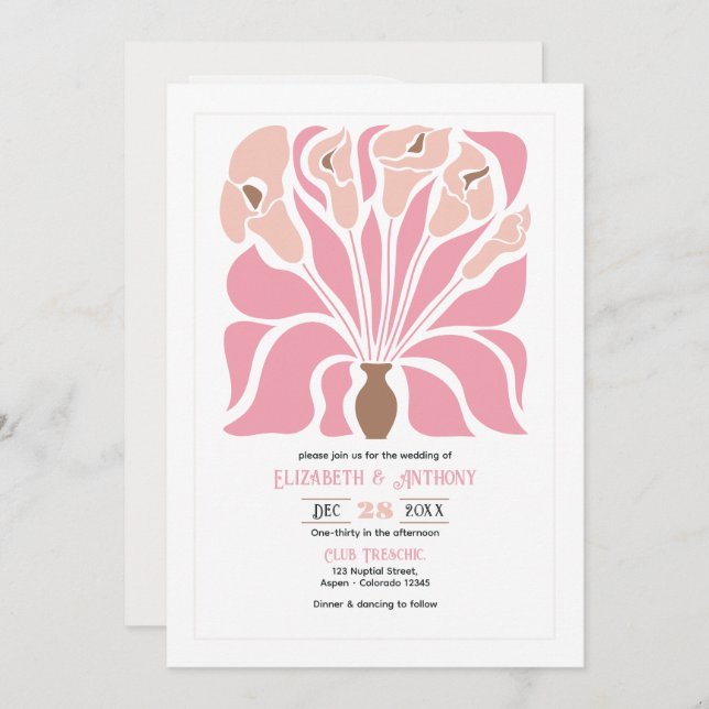 Invitation Peony & Mocha Abstract Floral Boho Wedding (Devant / Derrière)