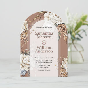 Invitation Peony moderne et Hydrangea Mocha Mousse Mariage