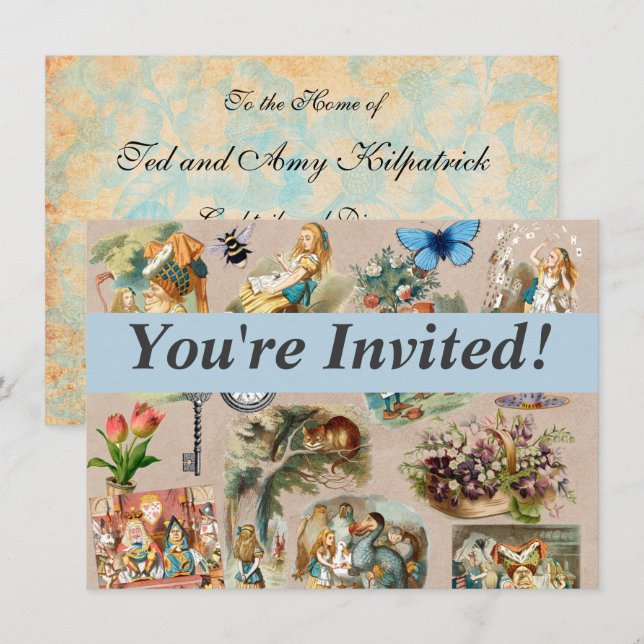 Invitation Pépinière Alice Colorée Classique 1800s Wonderland (Devant / Derrière)