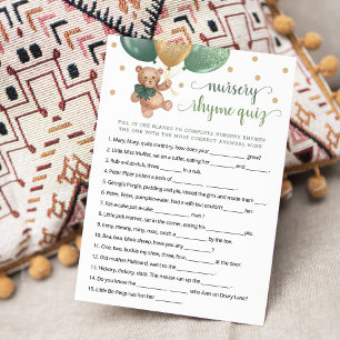 Invitation Pépinière Rhyme Quiz Jeu Teddy Bear Card