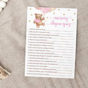 Invitation Pépinière Rhyme Quiz Jeu Teddy Bear Card