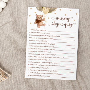 Invitation Pépinière Rhyme Quiz Jeu Teddy Bear Card