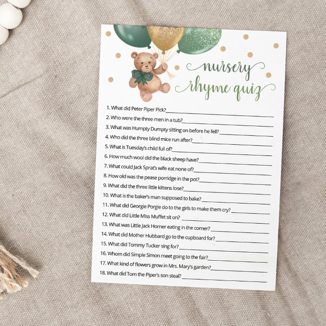 Invitation Pépinière Rhyme Quiz Jeu Teddy Bear Card (Créateur téléchargé)