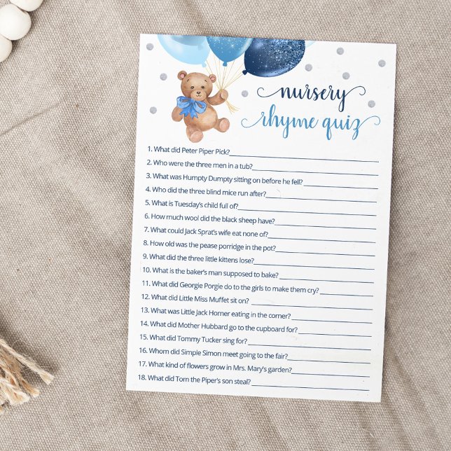 Invitation Pépinière Rhyme Quiz Jeu Teddy Bear Card (Créateur téléchargé)