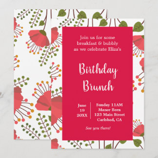 Invitation Pépites rouges printanières Fleur Brunch d'anniver