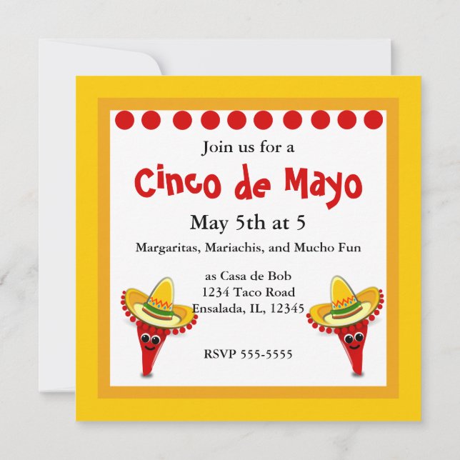Invitation Pepper chili dans un Sombrero Cinco de Mayo (Dos)