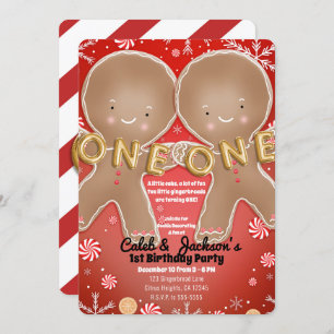 Invitation Peppermint Gingerbread Twins 1er anniversaire
