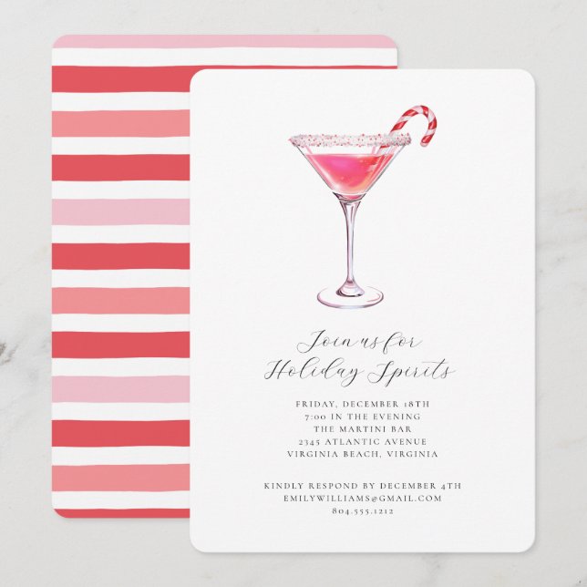Invitation Peppermint Martini Holiday Cocktail Party (Devant / Derrière)