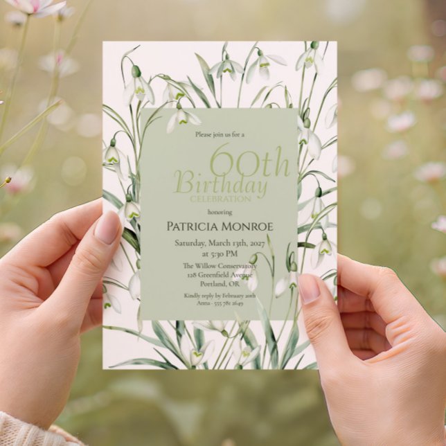 Invitation Perce-Neige 60e Anniversaire Aquarelle Botanique V (Créateur téléchargé)