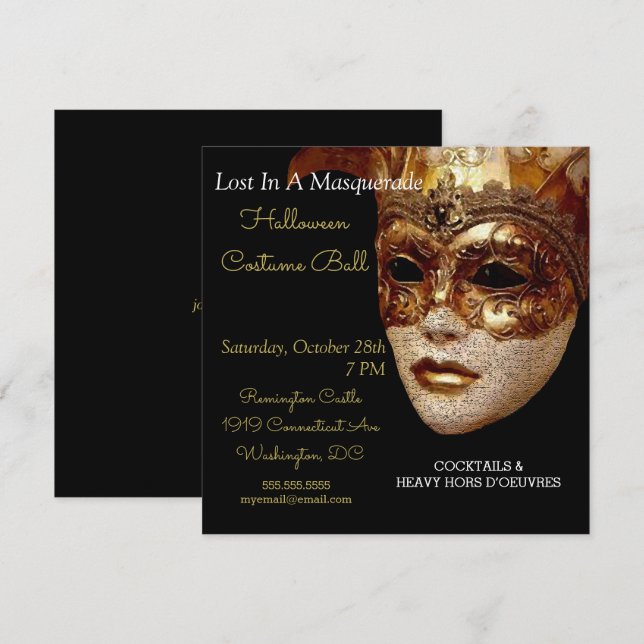 Invitation Perdu Dans Une Masquerade Costume Ball Gala (Devant / Derrière)