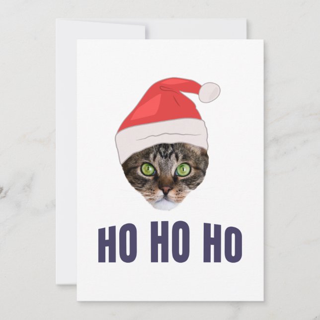 Invitation Père Chat avec un chapeau de Père Noël, Ho Ho ho (Devant)
