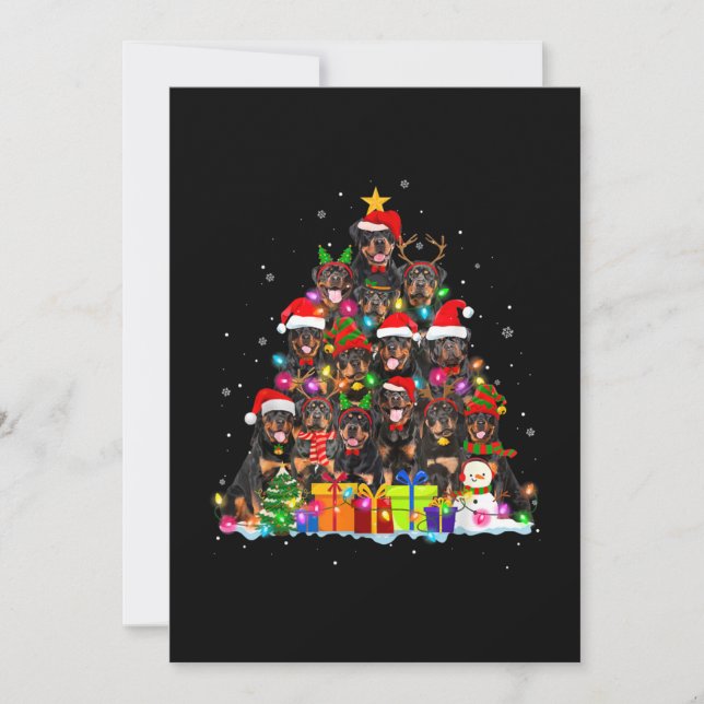 Invitation Père Mère Chien Rottweiler Pyjama de Noël Arbre Xm (Devant)