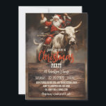 Invitation Père Noël à cheval sur un Bull<br><div class="desc">bull santa claus art,  bovine arena country ranch,  animal cow rodeo ride,  sport rider cowboy rouge,  hiver homme dessin animé casquette,  noël fêtes de fin d'année illustration,  peinture bull santa claus</div>