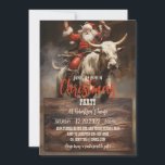 Invitation Père Noël à cheval sur un Bull<br><div class="desc">bull santa claus art,  bovine arena country ranch,  animal cow rodeo ride,  sport rider cowboy rouge,  hiver homme dessin animé casquette,  noël fêtes de fin d'année illustration,  peinture bull santa claus</div>