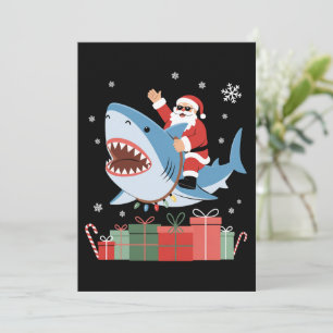 Invitation Père Noël à cheval sur un requin Noël Pyjama Migno
