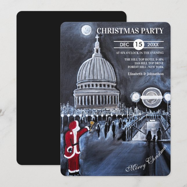 Invitation Père Noël à la fête de Noël à Londres (Devant / Derrière)