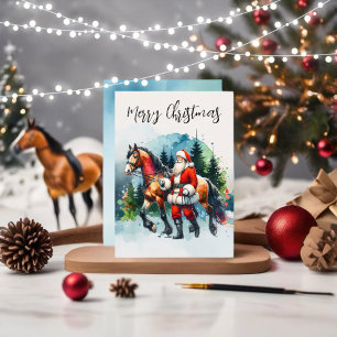 Invitation Père Noël à l'aquarelle avec cheval