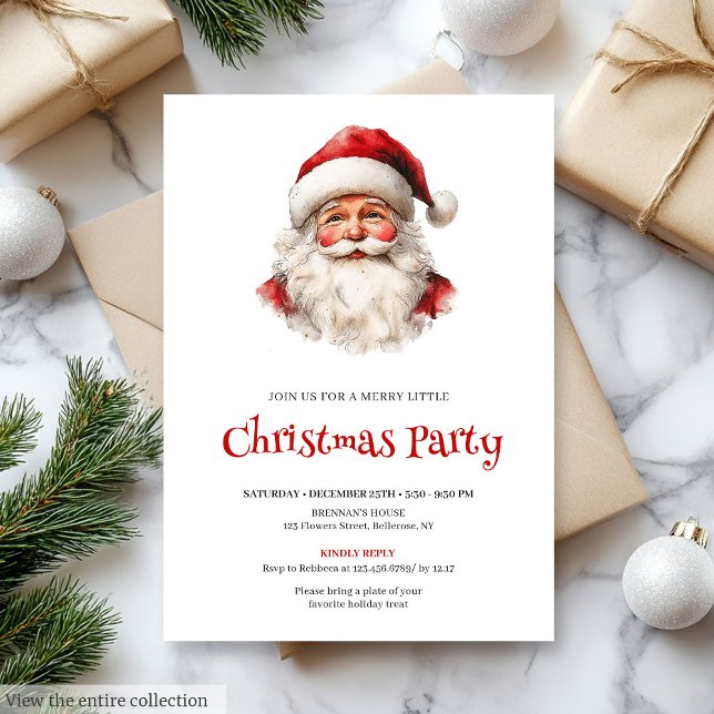 Invitation Père Noël à l'aquarelle éditable pour le dîner des (Editable Watercolor Santa Claus Holiday Dinner Invite

)