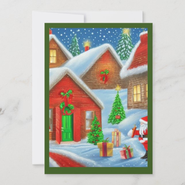 Invitation Père Noël abandonner les cadeaux scène enneigée (Devant)