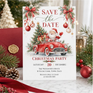 Invitation Père Noël aquarelle voiture rouge Noël fête Sauveg