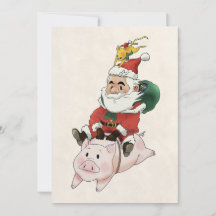 Père Noël Arrivent Un Cochon Avec Une Souris Sur L