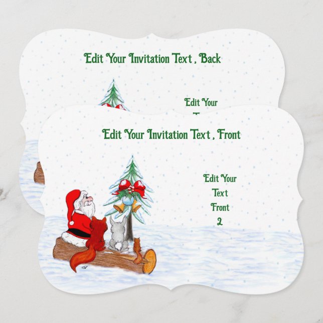 Invitation Père Noël avec lapin renard et écureuil (Devant / Derrière)