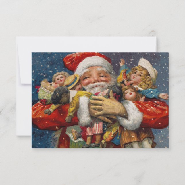 Invitation Père Noël avec les bras chargés de poupées (Devant)