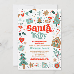 Invitation Père Noël Baby Baby shower de Noël Rouge et Bleu