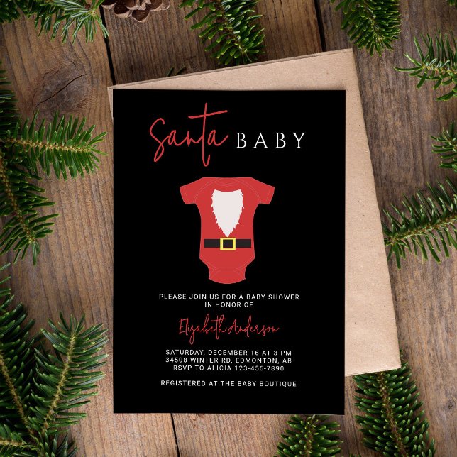 Invitation Père Noël Baby Baby shower Noël Noir moderne Rouge (Créateur téléchargé)