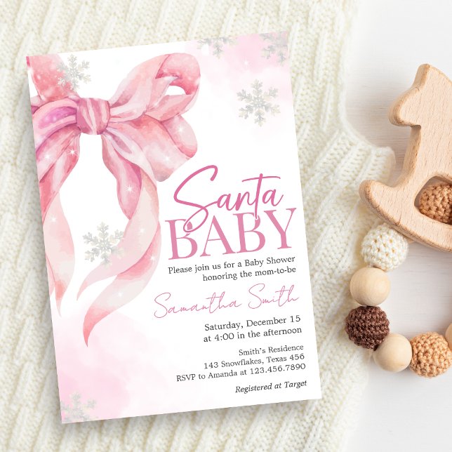 Invitation Père Noël Baby Christmas Baby shower (Pink Coquette Winter Baby Shower Invitation)