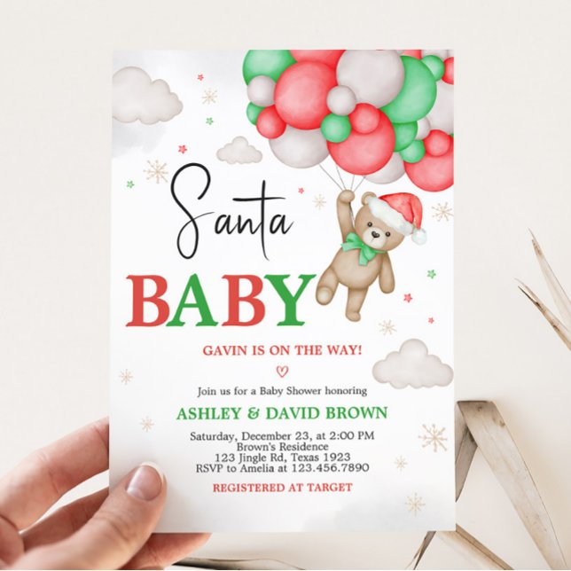 Invitation Père Noël Baby Christmas Baby shower (Christmas Santa Baby Shower Invitation)