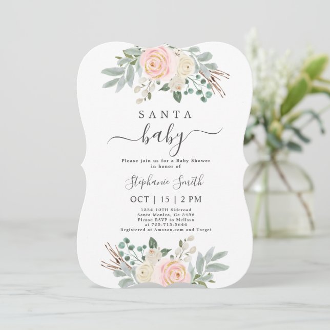 Invitation Père Noël Baby Christmas Baby shower Girl Invitati (Debout devant)