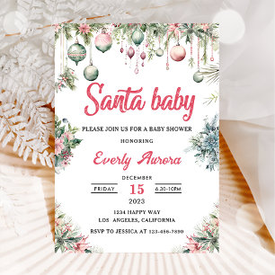Invitation Père Noël Baby Christmas Floral Baby shower