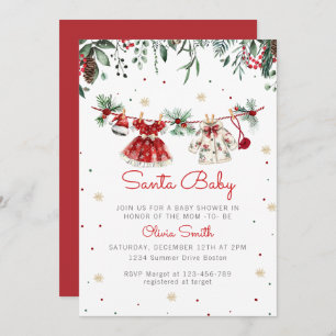 Invitation Père Noël Baby Christmas Girl Baby shower de vêtem