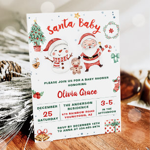 Invitation Père Noël Baby Christmas Snowman Baby shower Party