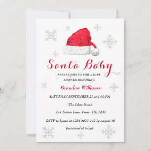 Invitation Père Noël Baby Décembre Baby shower rouge hiver