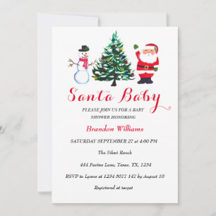 Invitation Père Noël Baby Décembre Baby shower rouge hiver