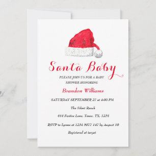 Invitation Père Noël Baby Décembre Baby shower rouge hiver