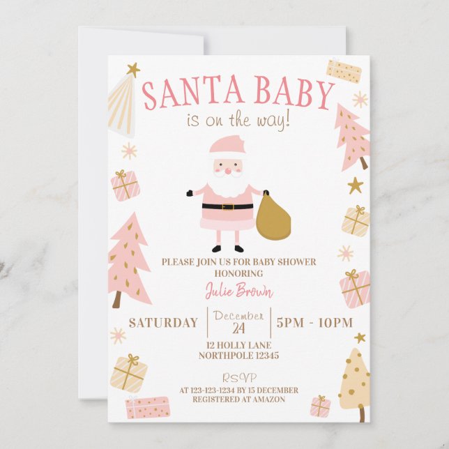 Invitation Père Noël Baby est en route, Baby shower de Noël (Devant)