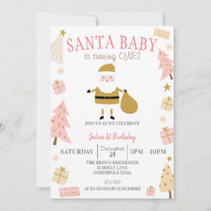 Invitation Père Noël Baby fait un tour, Fille Noël anniversai