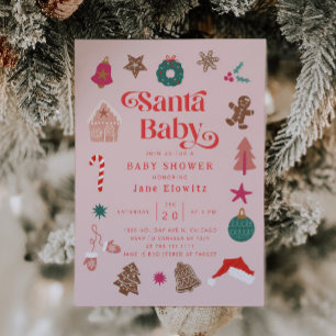 Invitation Père Noël Baby Girl Christmas Baby shower Invitati