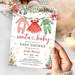 Invitation Père Noël Baby Girl Christmas Baby shower Invitati