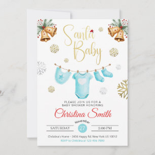 Invitation Père Noël Baby Gold Snowflakes hiver bébé garçon d