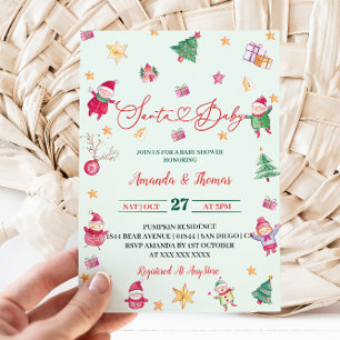 Invitation Père Noël Baby Greenery Baby shower
