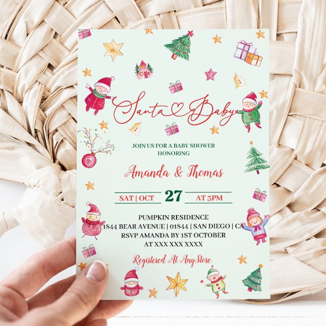 Invitation Père Noël Baby Greenery Baby shower (Créateur téléchargé)