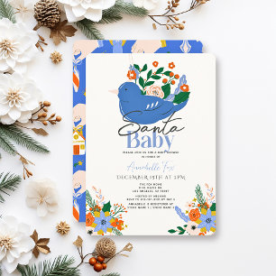 Invitation Père Noël Baby Holiday Blue Bird Boy Baby shower
