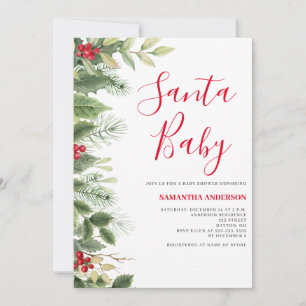 Invitation Père Noël Baby Pine Berry Christmas Shower Invitat